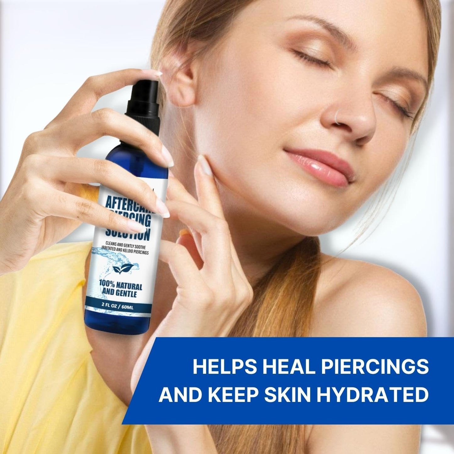 Piercing Aftercare Spray - Saline Cleaning Solution Nose Belly Ear Piercing Cleaner - Wound Wash Keloid Treatment Piercing Bump Removal - Sea Salt Aloe Rosemary - Mist 4 Fl Oz (120ml)
