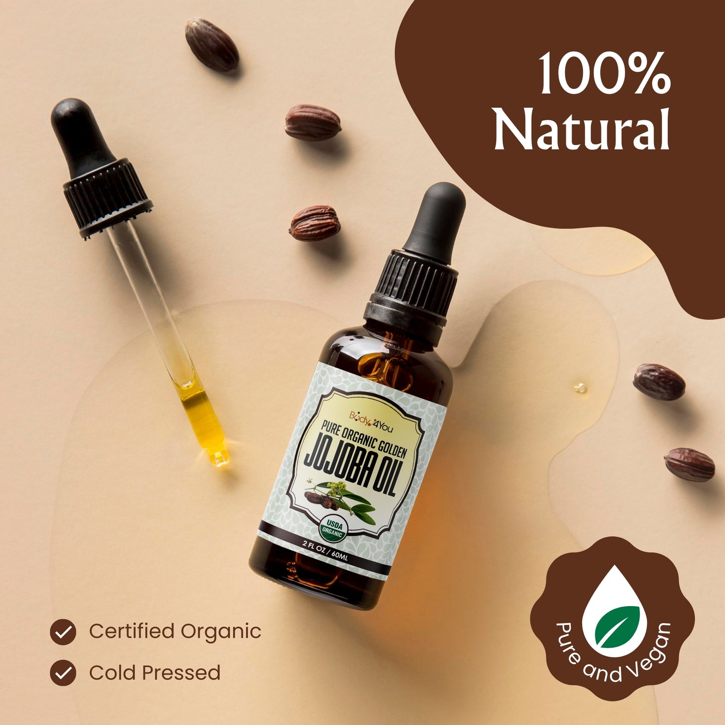 Jojoba Oil Piercing Aftercare Solution | Gauges Ear Lobe Nose Lip Nipple Navel Belly | USDA 100% Organic Natural Pure Unrefined Treatment Skin Lotion | 4oz (125ml)