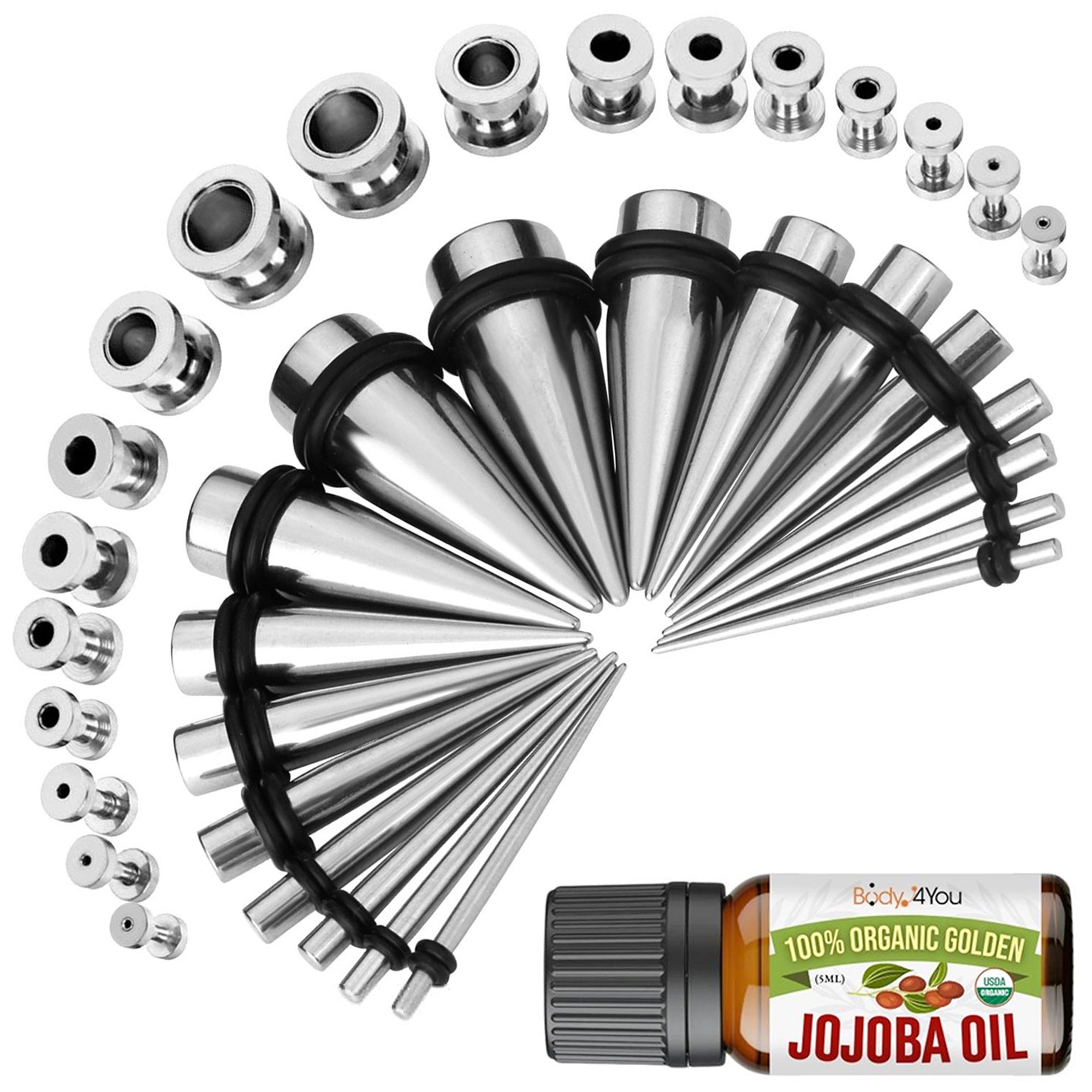 37PC Ear Stretching Kit (14G-00G) + Jojoba Oil
