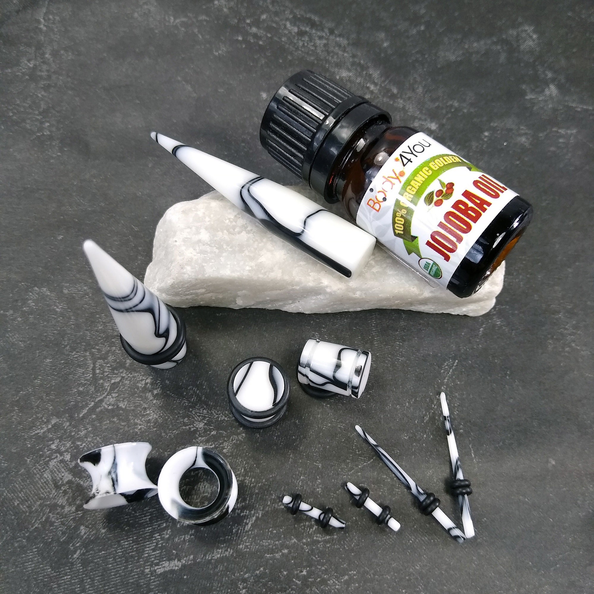 48PC Ear Stretching Kit (14G-00G) + Jojoba Oil