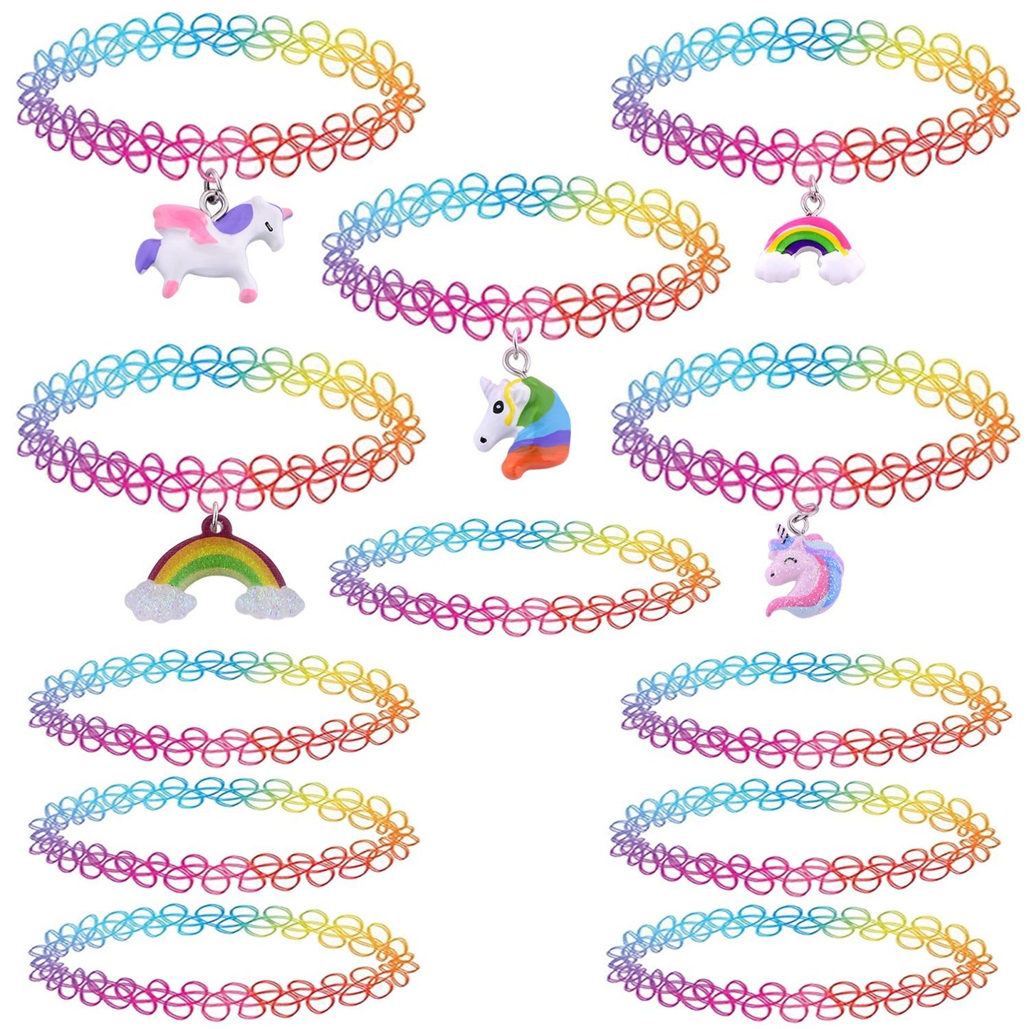 12PC Choker Necklace Set Colorful Flowers Stretch Elastic - BodyJ4you
