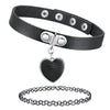 2PC Choker Leather Collar Necklace - Goth Punk Biker Rock Metal - 90s Retro Vintage Old-School Style - Heart Spikes Moon Pendant - Women Girls - BodyJ4you