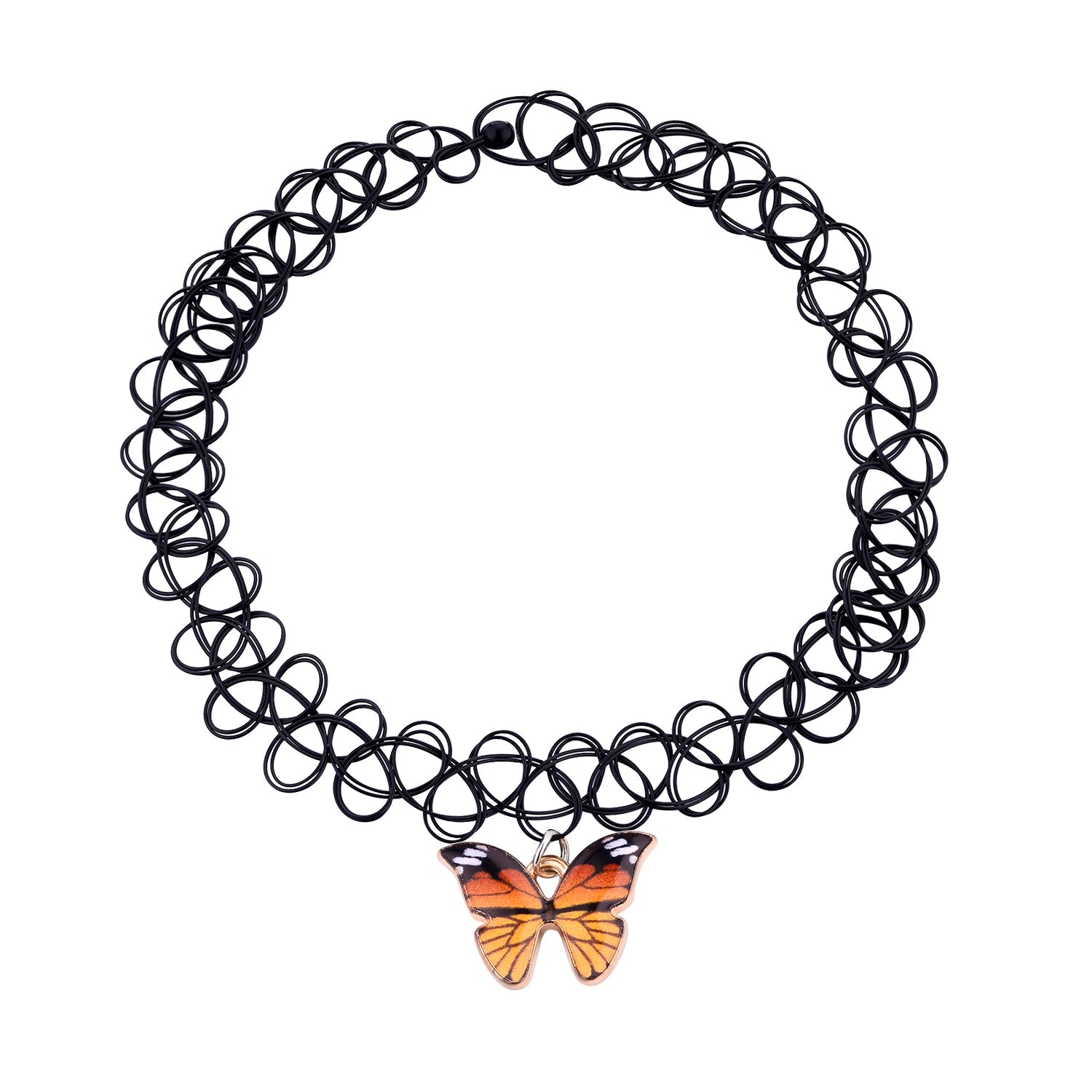 2PC Tattoo Choker Necklace Set - 90s Accessories Women Teen Girls Kids - Black Black Henna Stretchy Jewelry Colorful Charms - Summer Style Gift Idea - BodyJ4you