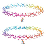 2PC Tattoo Choker Necklace Set - 90s Accessories Women Teen Girls Kids - Rainbow Vibrant Colors Pendant Charm - Summer Style Gift Idea - BodyJ4you
