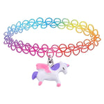 2PC Tattoo Choker Necklace Set - 90s Accessories Women Teen Girls Kids - Rainbow Vibrant Colors Pendant Charm - Summer Style Gift Idea - BodyJ4you
