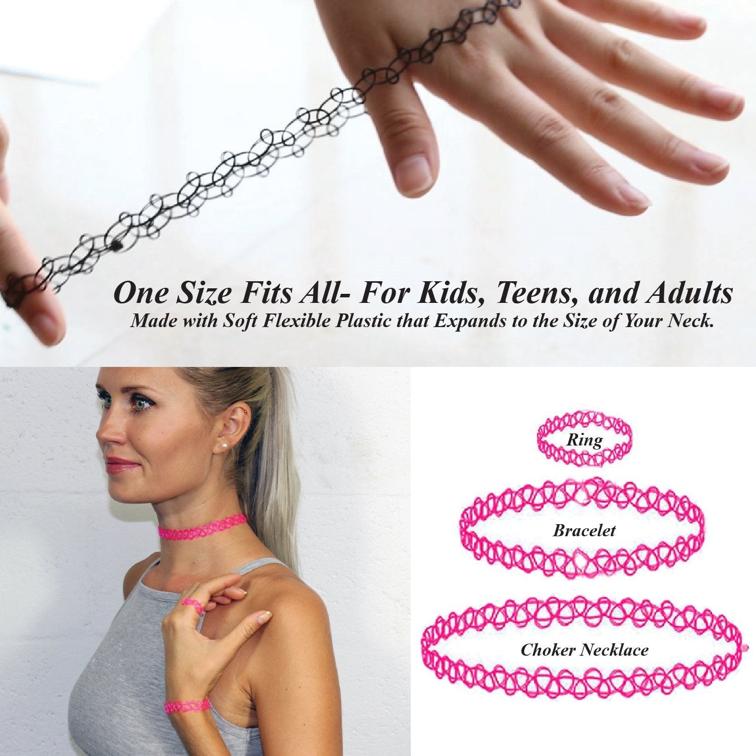 30PC Choker Necklace Bracelet Ring Set Multicolor Stretch Elastic Jewelry Girls Kids Gift - BodyJ4you