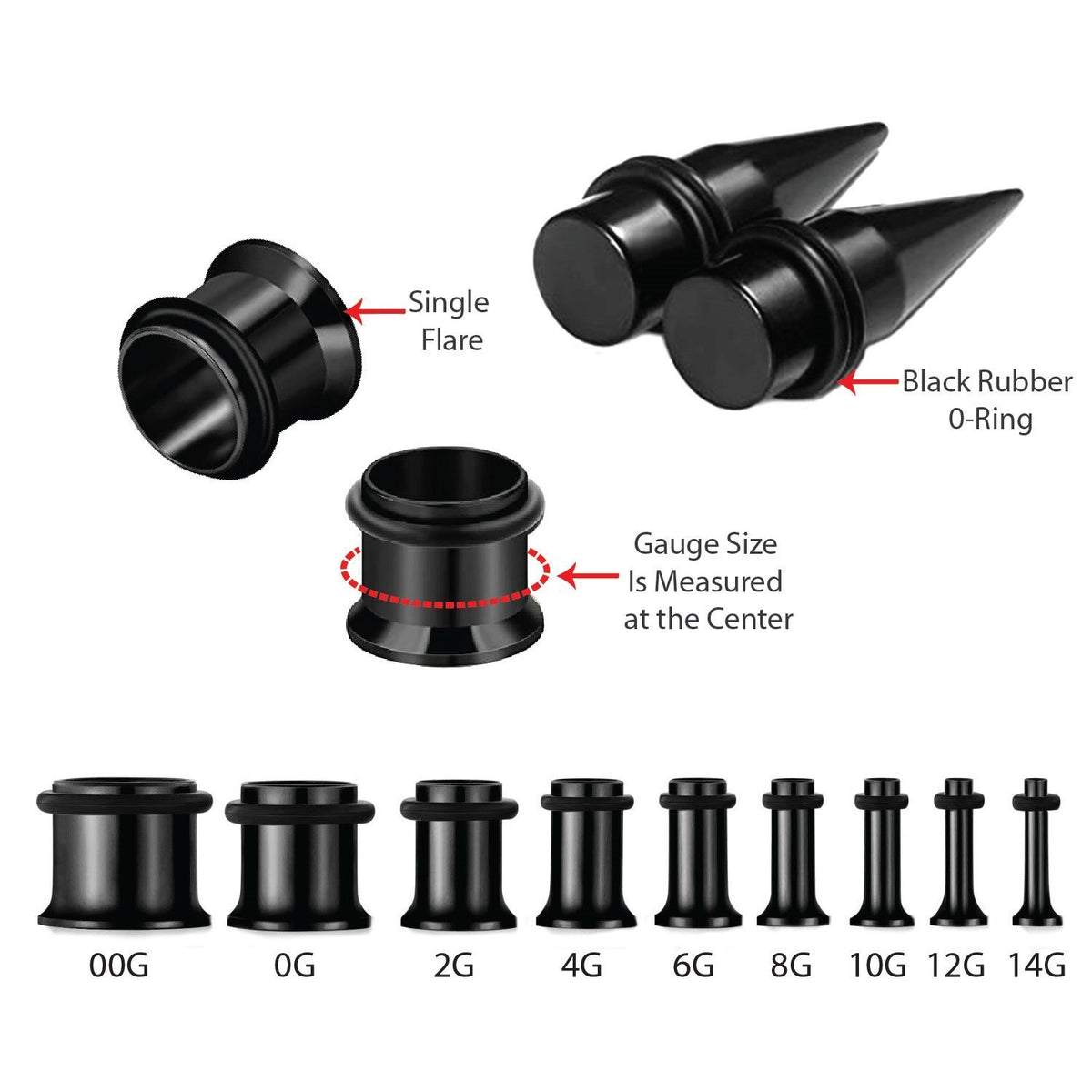36PC Gauges Kit Ear Stretching 14G00G Surgical Steel Tunnel Plugs Tap