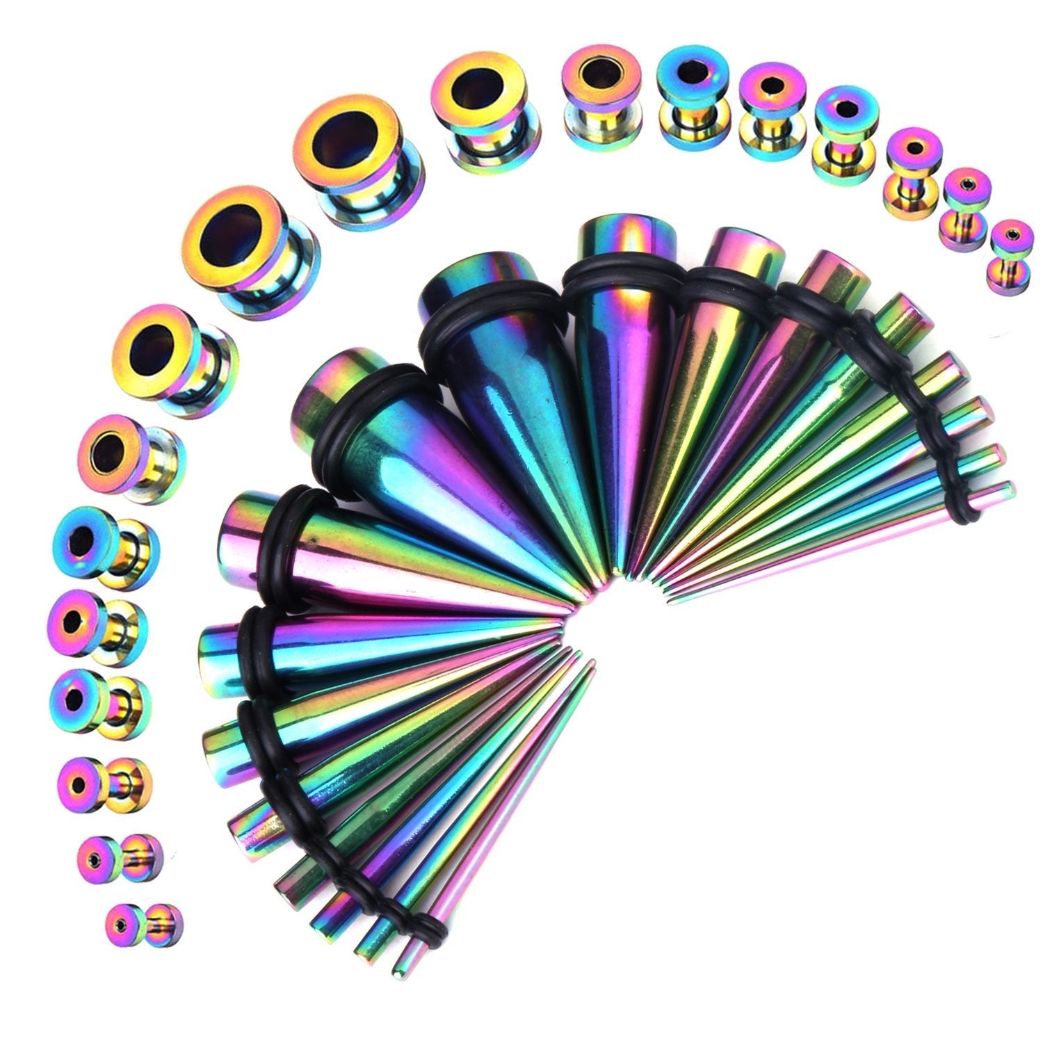 36PC Gauges Kit Stainless Steel 14G-00G Tapers Screw Fit Plug Ear Tunnels Set - BodyJ4you