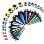 36PC Gauges Kit Stainless Steel 14G-00G Tapers Screw Fit Plug Ear Tunnels Set - BodyJ4you