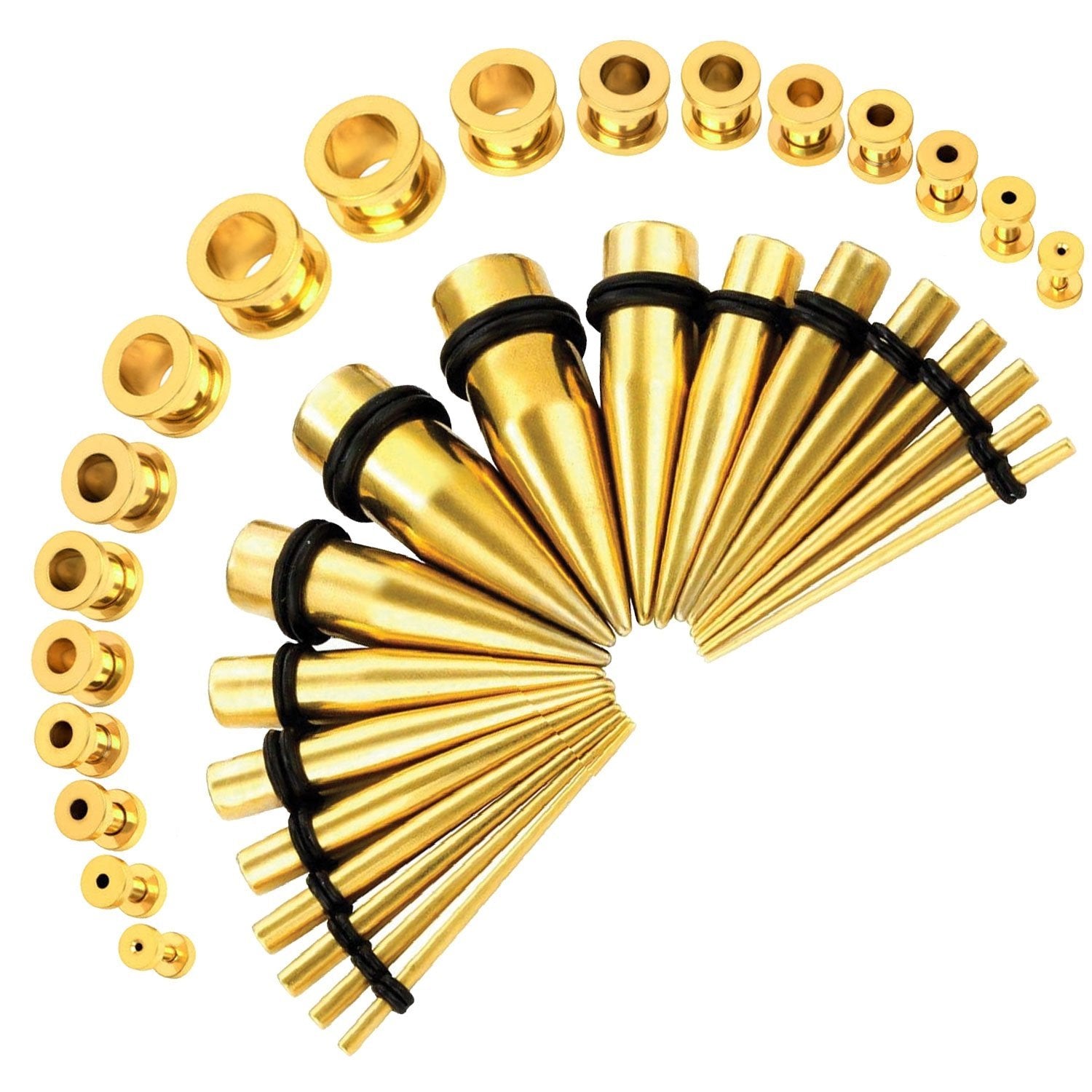 36PC Gauges Kit Stainless Steel 14G-00G Tapers Screw Fit Plug Ear Tunnels Set - BodyJ4you
