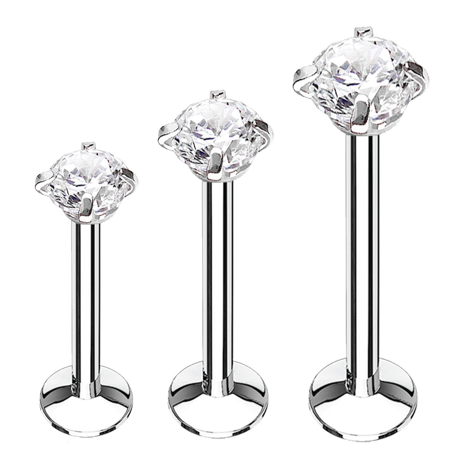 3PC Labret Stud Tragus Earring Set 16G CZ Crystal Surgical Steel Helix Monroe Jewelry - BodyJ4you