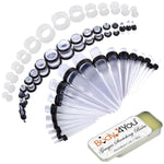 50PC Gauges Kit Ear Stretching Aftercare Balm 14G-12MM Acrylic Silicone Tapers Plug Tunnels - BodyJ4you