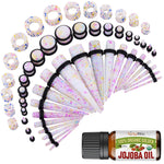 54PC Ear Stretching Kit 14G-12mm - Aftercare Jojoba Oil - Acrylic Plugs Gauge Tapers Silicone Tunnels - Lightweight Expanders Men Women - BodyJ4you