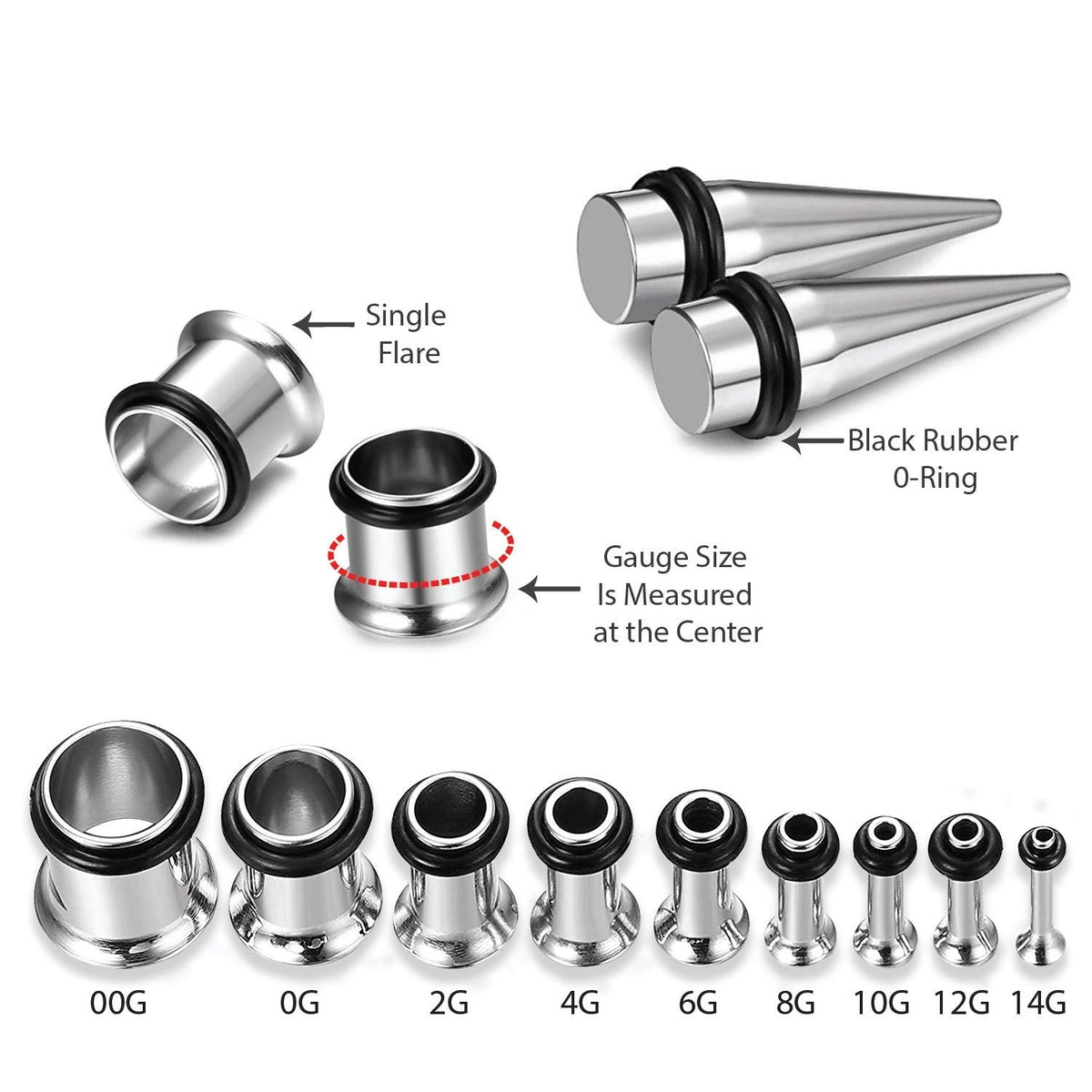 9 Piece Ear Stretching Kit in Stainless Steel Set of 2