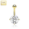 BodyJ4You 14K Real Gold Belly Button Ring 14G Round Solitaire CZ Navel Ring - BodyJ4you