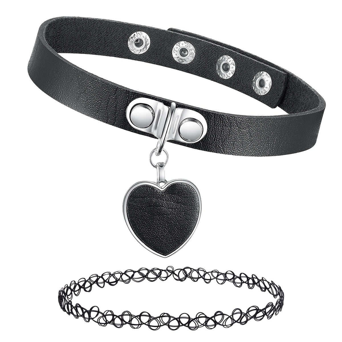 Gothic Heart-shape Lock Chain Black Leather Choker