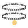 BodyJ4You 2PC Tattoo Choker Necklace Set - 90s Accessories Women Teen Girls - Yellow Smiley Face Pendant Charm Pendant - Back To School Style Gift Idea - BodyJ4you
