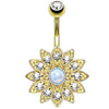 BodyJ4You Belly Button Ring Flower Paved CZ Crystal 14G Navel Banana Steel Curved Bar Body Piercing - BodyJ4you