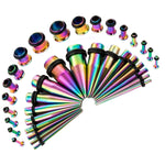 36PC Gauges Kit Ear Stretching 14G-00G Surgical Steel Tunnel Plugs Tapers Piercing Set