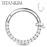 Piercing Ring 14G 16G 18G Hinged Clicker Hoop Implant Grade Titanium CZ Paved Gem Nose Septum Tragus Daith Ear - BodyJ4you