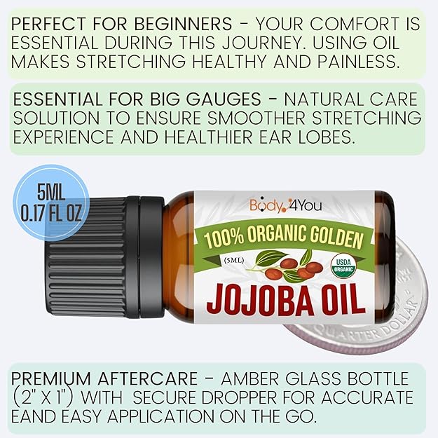 37PC Ear Stretching Kit (14G-00G) + Jojoba Oil