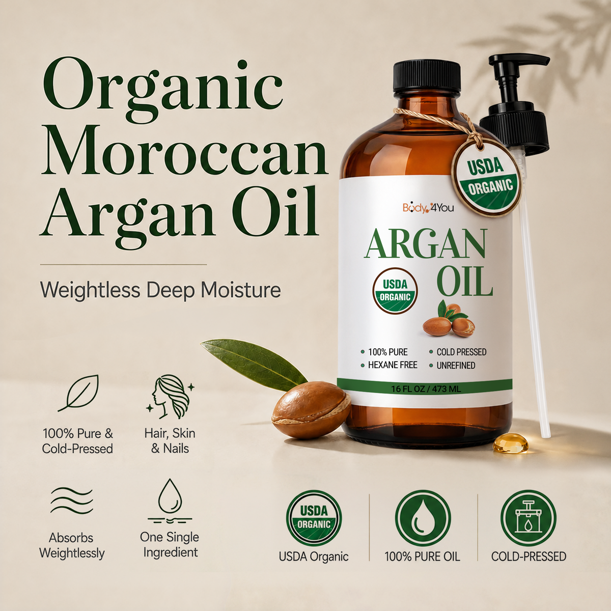 BodyJ4You Organic Argan Oil 16 Fl Oz product image 1