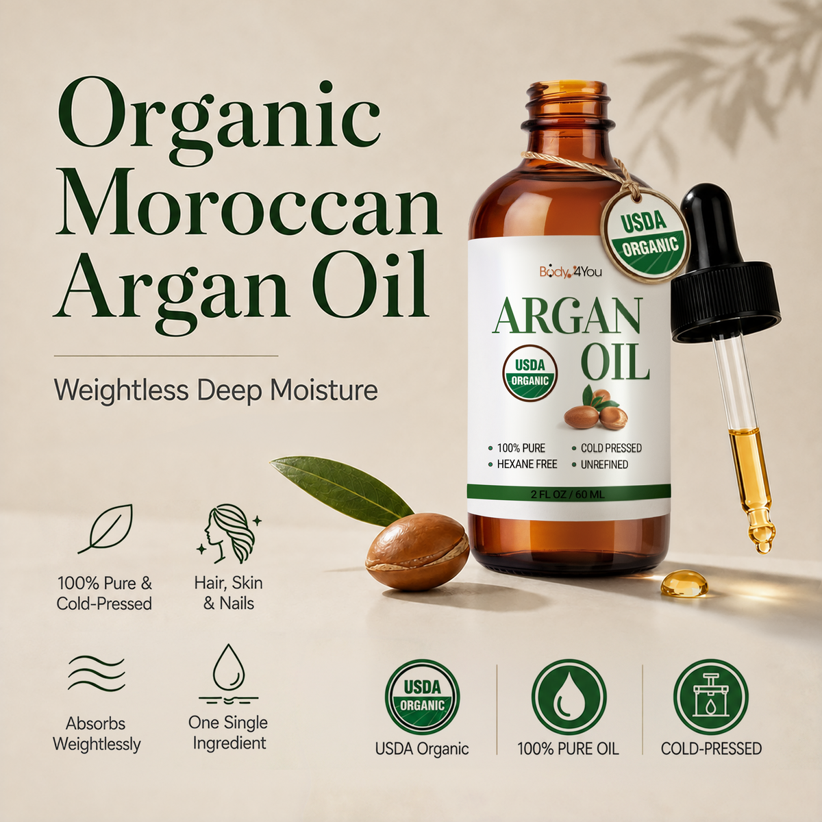 BodyJ4You Organic Argan Oil 2 Fl Oz product image 1