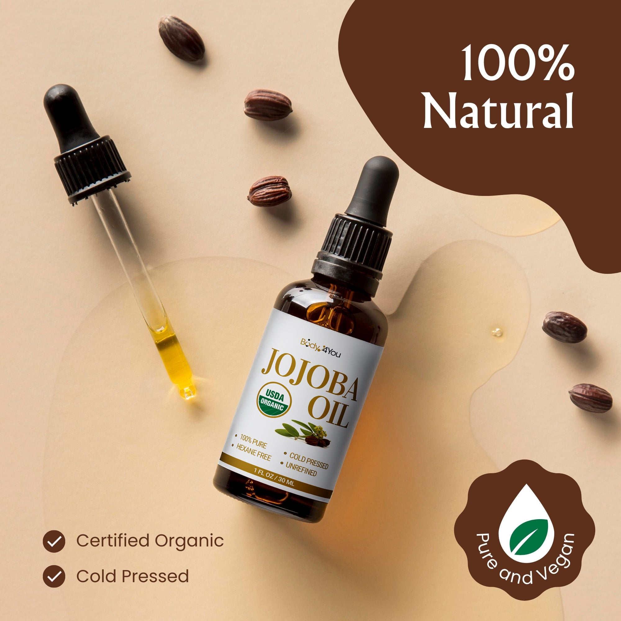Organic Jojoba Oil - Pure 100% USDA Certified