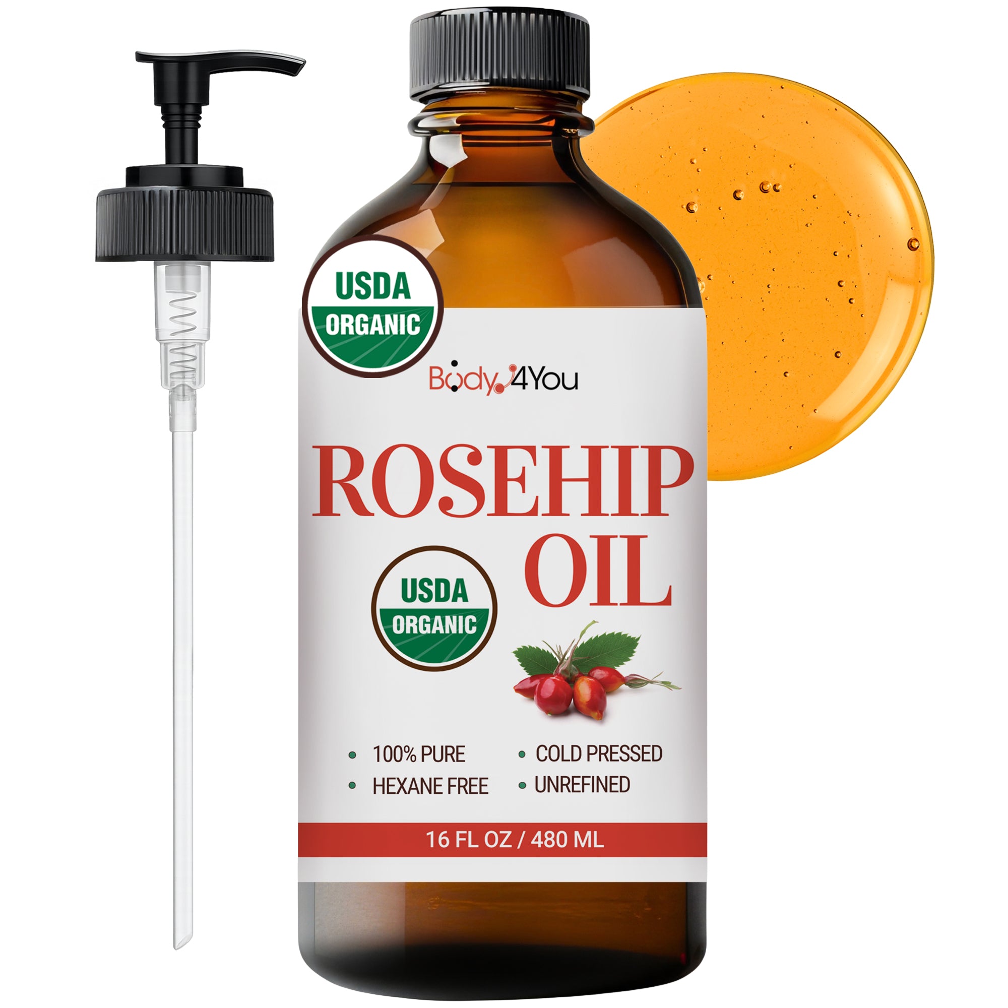 Organic Rosehip Oil - Pure 100% USDA Certified