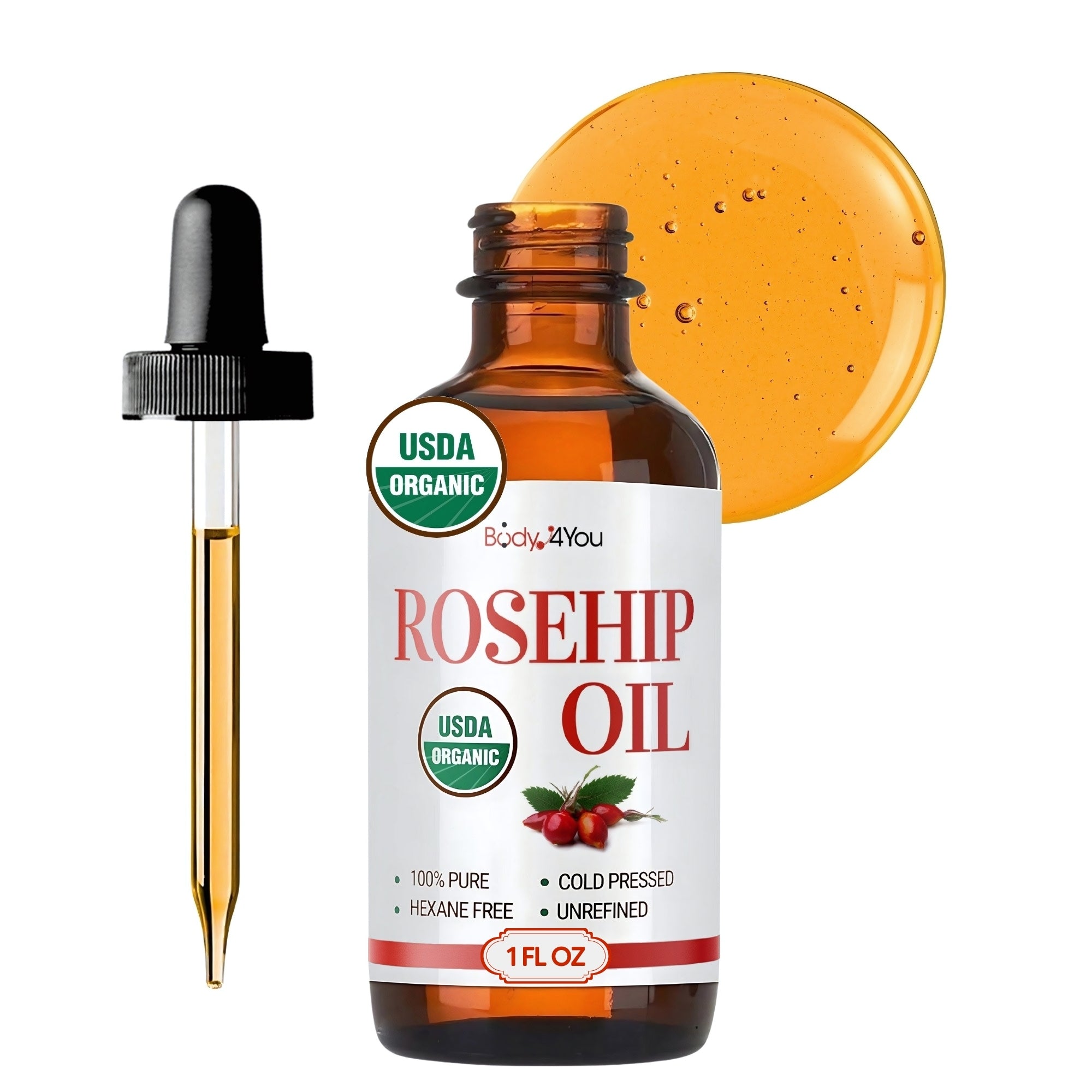 Organic Rosehip Oil - Pure 100% USDA Certified