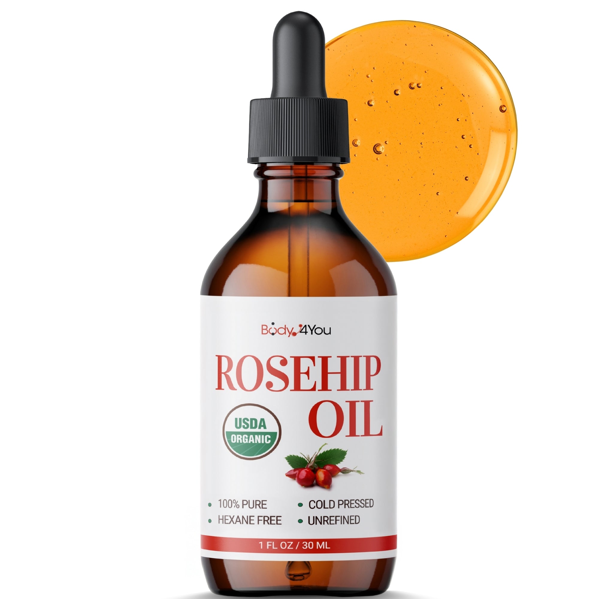Organic Rosehip Oil - Pure 100% USDA Certified