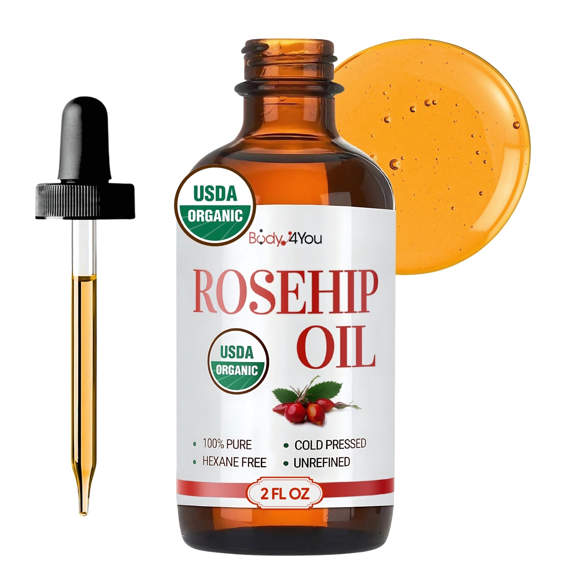 Organic Rosehip Oil - Pure 100% USDA Certified