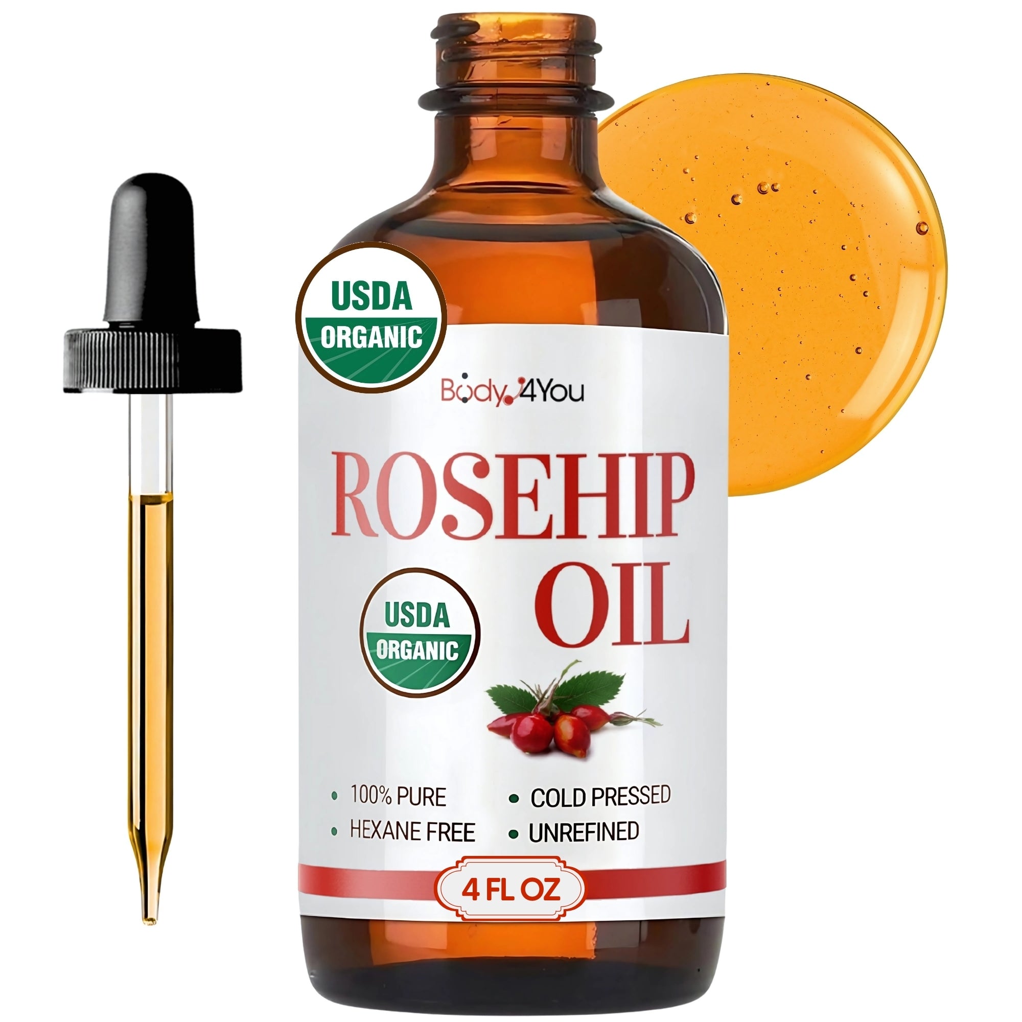 Organic Rosehip Oil - Pure 100% USDA Certified