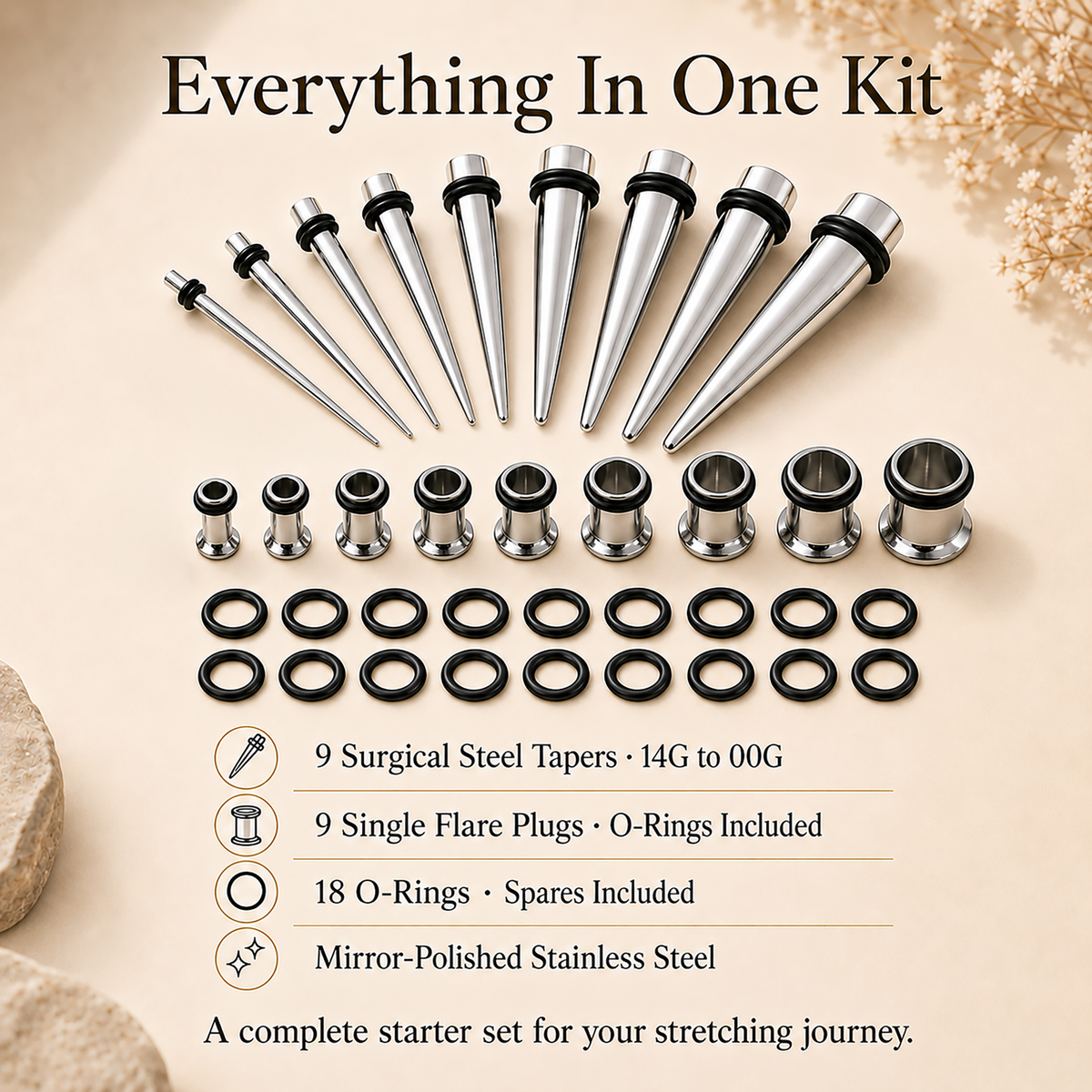 36PC Ear Stretching Kit (14G-00G) detail 2
