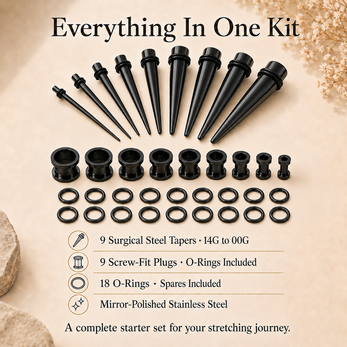 BodyJ4You 36PC Stainless Steel Ear Stretching Kit PT02