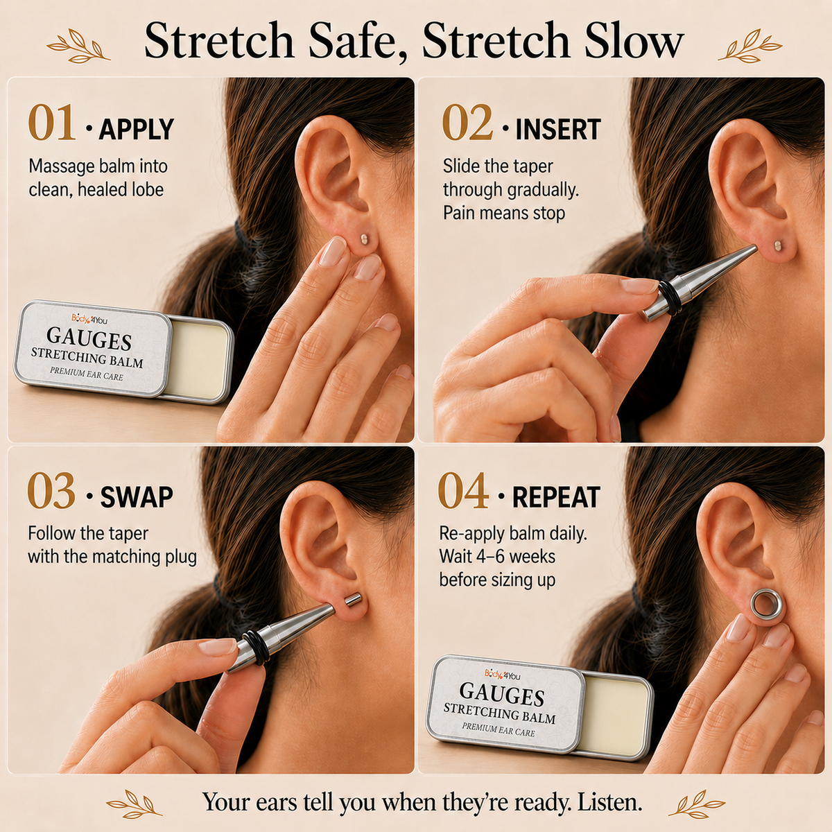 BodyJ4You 37PC Ear Stretching Kit with Aftercare Balm PT06