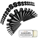 37PC Gauges Kit Ear Stretching Aftercare Balm - Single Flare Single Flare Tunnel Plugs Expander Tapers - 14G-00G Surgical Steel - Natural Recovery Solution Set