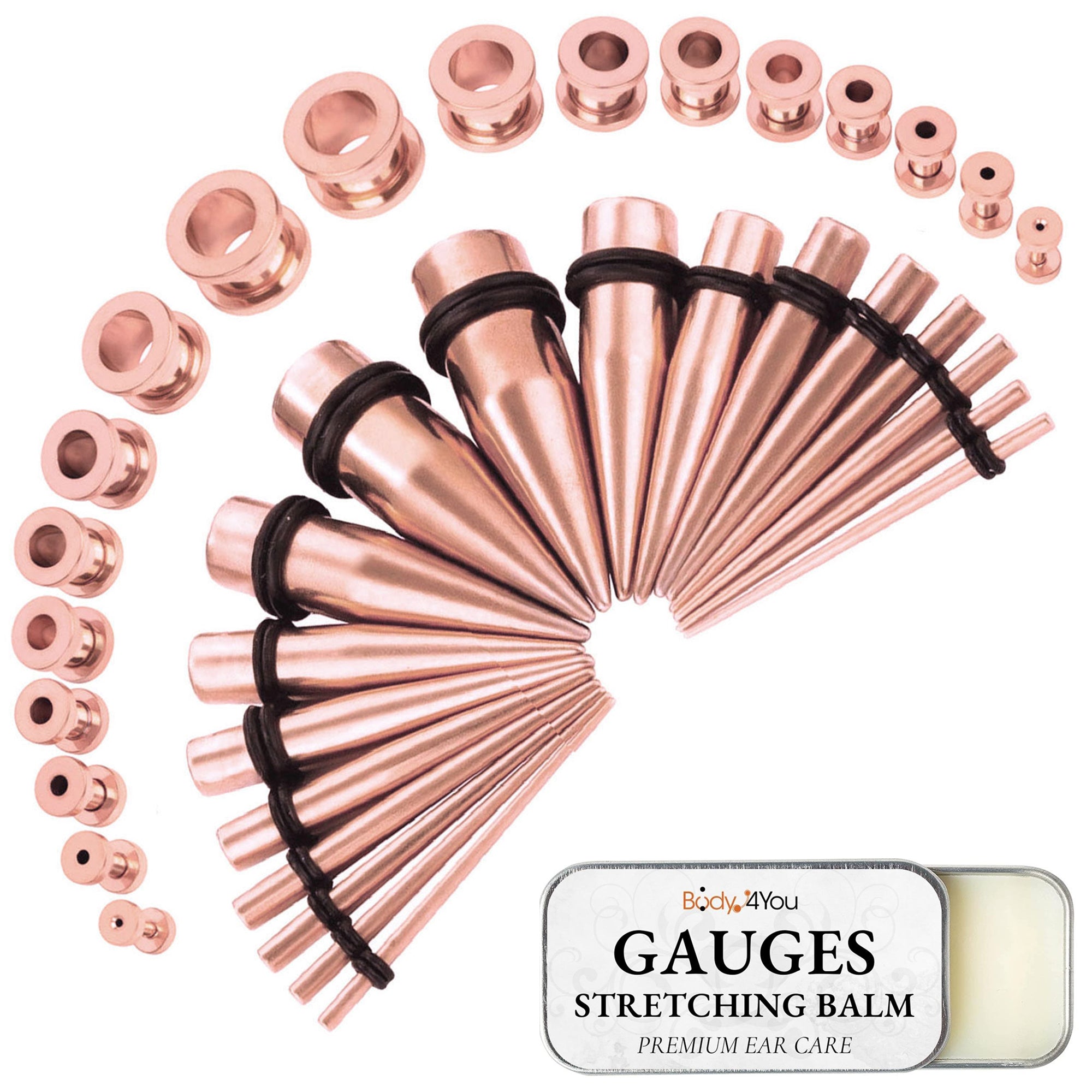 37PC Gauges Kit Ear Stretching Aftercare Balm - Screw Fit Tunnel Plugs Expander Tapers - 14G-00G Surgical Steel - Natural Recovery Solution Set