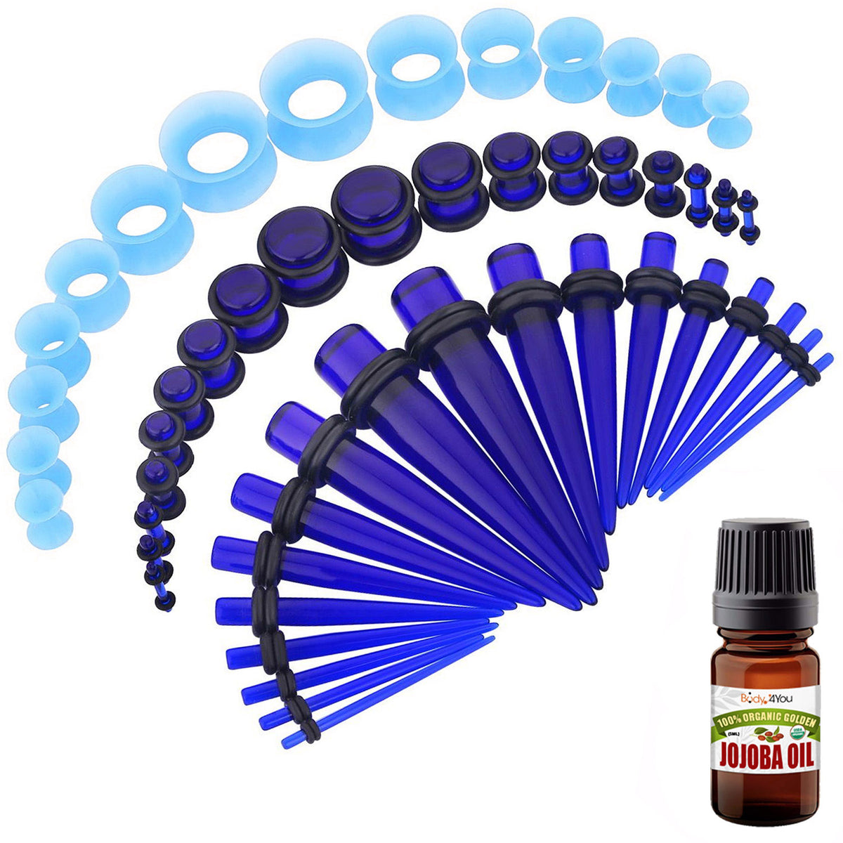 BodyJ4You 54PC Ear Stretching Kit (14G-12 mm) + Jojoba Oil - Royal Blue (GK0714)