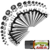 37PC Gauges Kit Ear Stretching Aftercare Jojoba Oil Wax - Single Flare Tunnel Plugs Tapers - 14G-00G Surgical Steel - Natural Recovery Solution Set