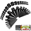 37PC Gauges Kit Ear Stretching Aftercare Jojoba Oil Wax - Single Flare Tunnel Plugs Tapers - 14G-00G Surgical Steel - Natural Recovery Solution Set