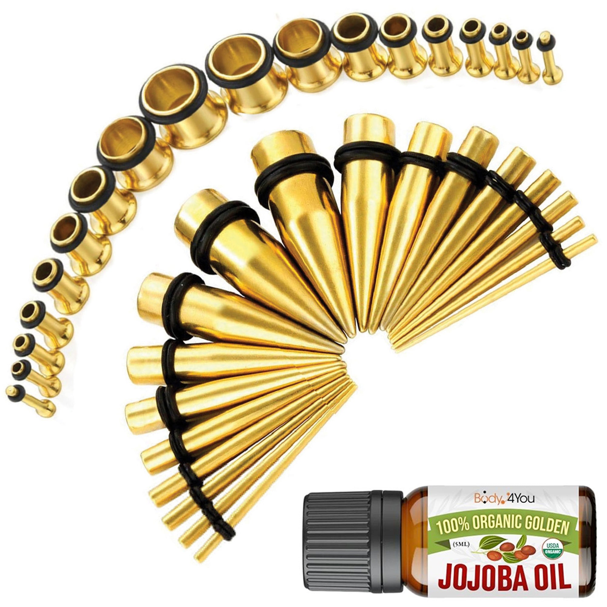 37PC Ear Stretching Kit (14G-00G) + Jojoba Oil