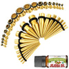 37PC Gauges Kit Ear Stretching Aftercare Jojoba Oil Wax - Single Flare Tunnel Plugs Tapers - 14G-00G Surgical Steel - Natural Recovery Solution Set