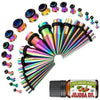 37PC Gauges Kit Ear Stretching Aftercare Jojoba Oil Wax - Single Flare Tunnel Plugs Tapers - 14G-00G Surgical Steel - Natural Recovery Solution Set