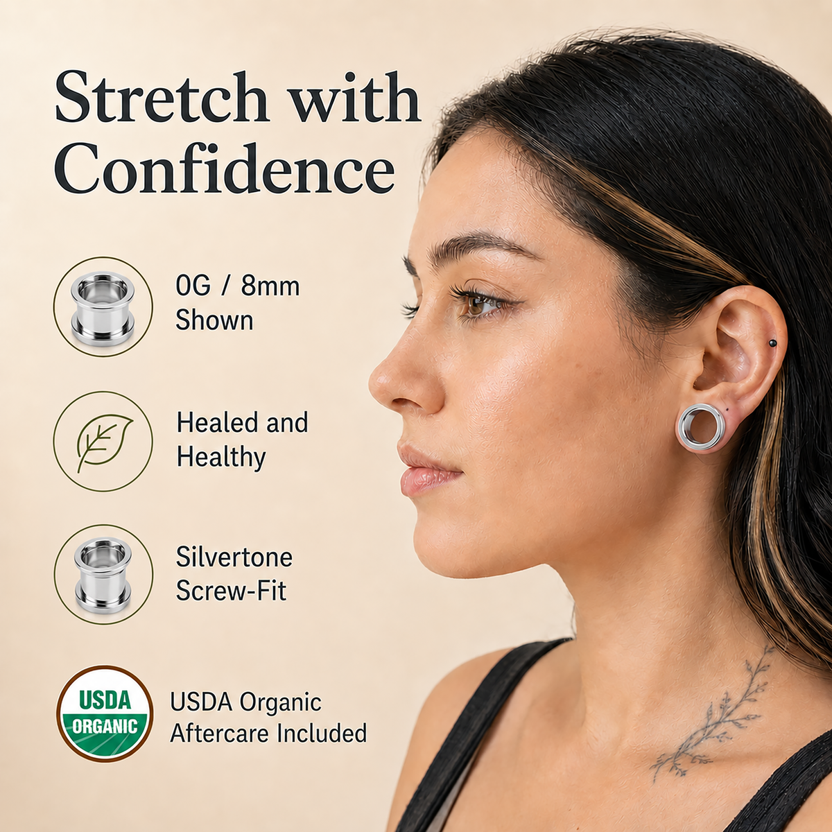 BodyJ4You 37PC Ear Stretching Kit with Organic Jojoba Oil PT01