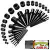 37PC Gauges Kit Ear Stretching Aftercare Jojoba Oil Wax - Screw Fit Tunnel Plugs Tapers - 14G-00G Surgical Steel - Natural Recovery Solution Set