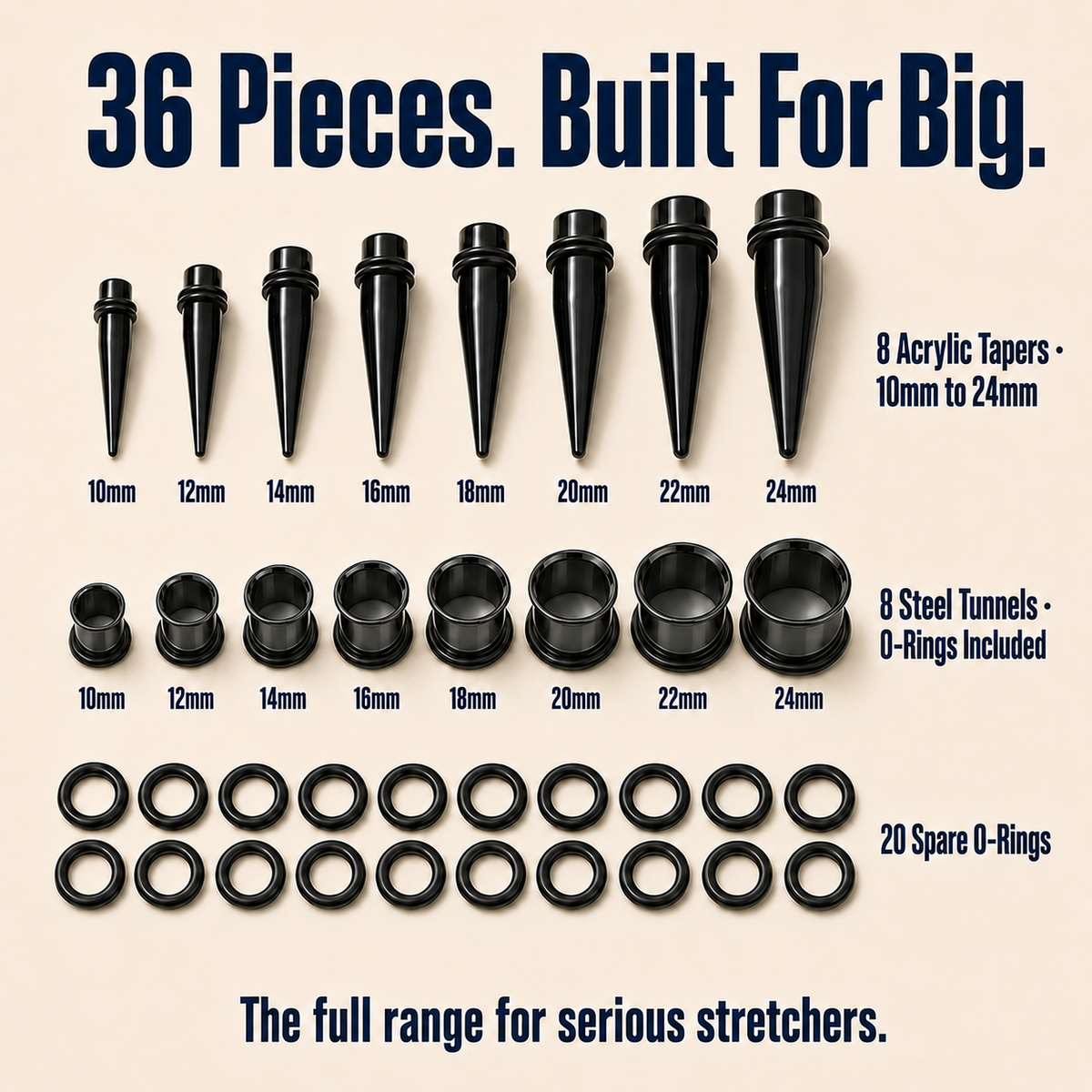 BodyJ4You 36PC Ear Stretching Kit 00G to 25 mm PT02