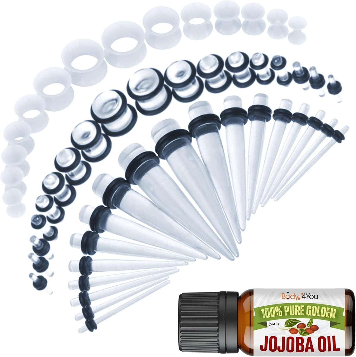BodyJ4You 54PC Ear Stretching Kit (14G-12 mm) + Jojoba Oil - Clear (GK0873)