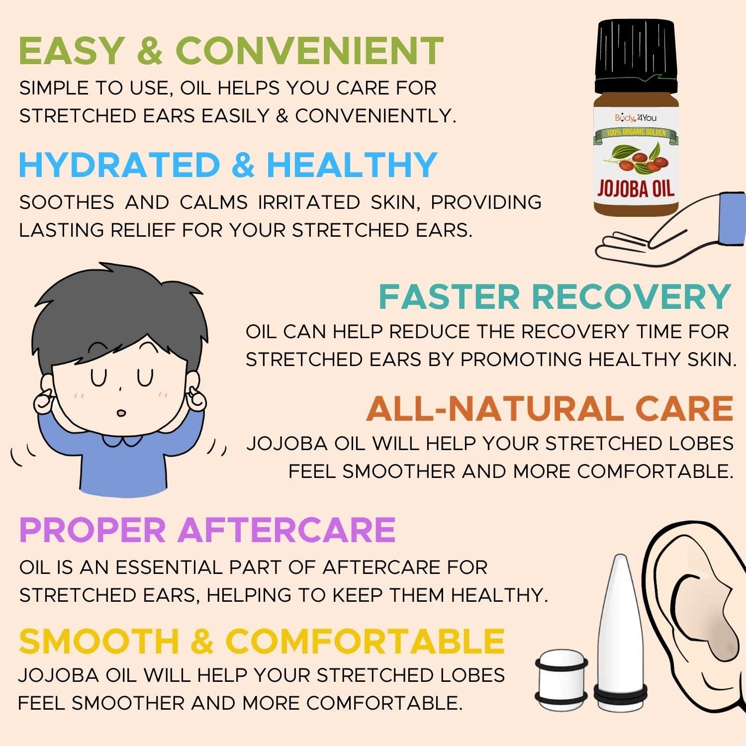 48PC Ear Stretching Kit (14G-00G) + Jojoba Oil