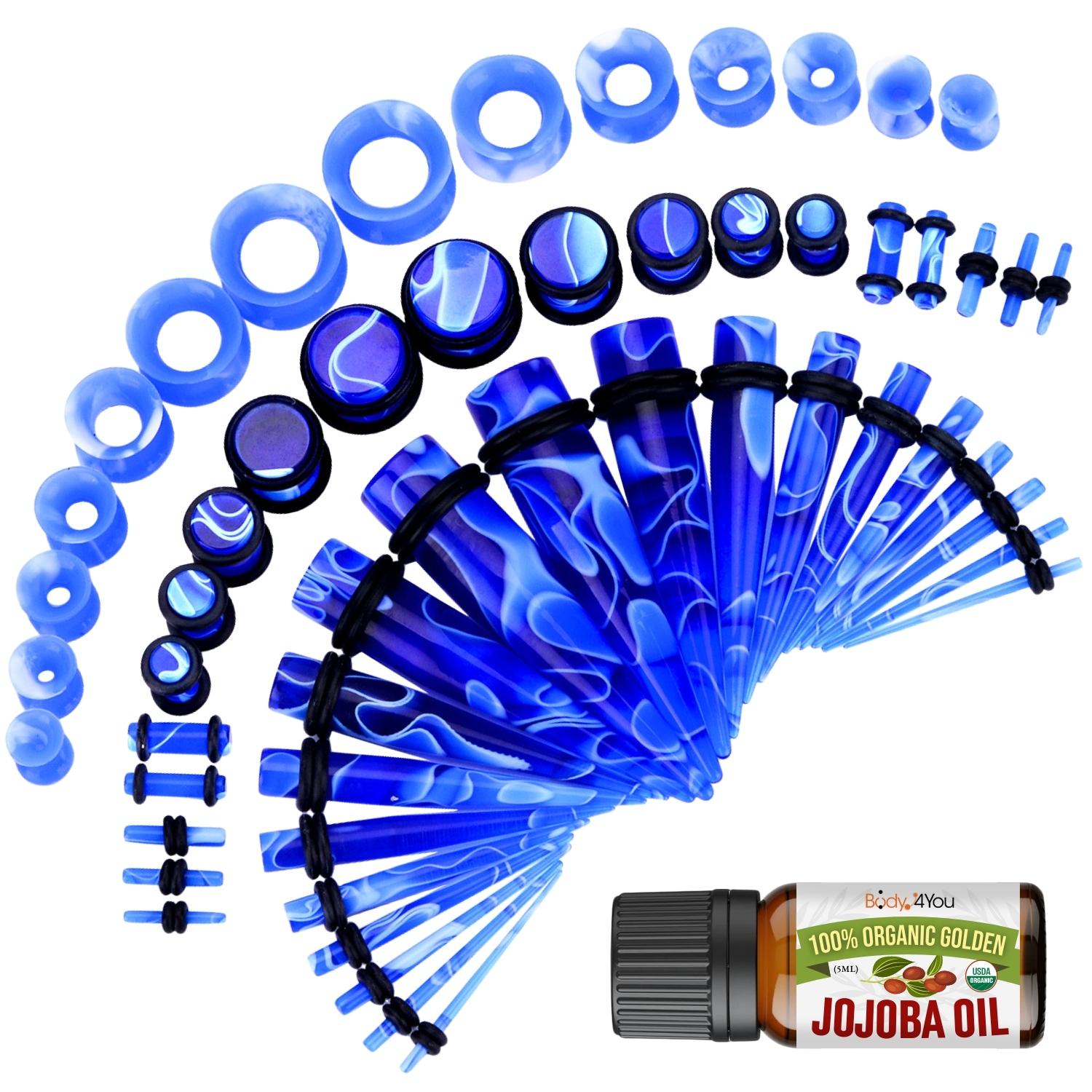 48PC Ear Stretching Kit (14G-00G) + Jojoba Oil